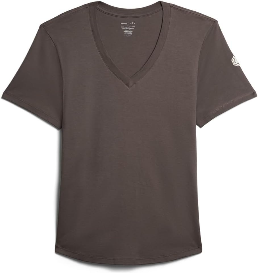 MON CHOU Women’s Premium Organic Pima Cotton V-Neck T-Shirt – Soft, Sustainable, Short Sleeve Relaxed Fit Everyday Tee