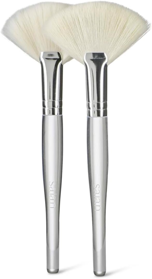Saian Facial Cleansing Brush Set of 2 – Fan Style Skincare Brushes with Ultra Soft Synthetic Fibers – Manual Face Cleansing Tool for Esthetician Use – Creates Gentle Lather with Durable Acrylic Handle