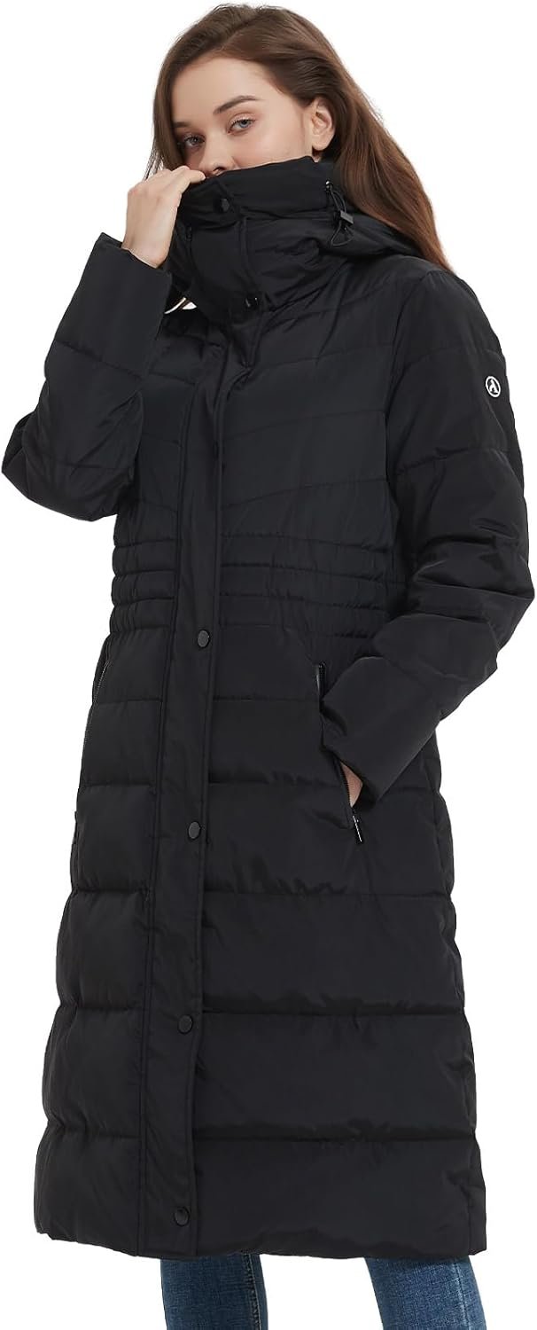 IKAZZ Women’s Winter Coats, Thickened Warm Insulated Vegan Down Long Parka Jacket with Hood