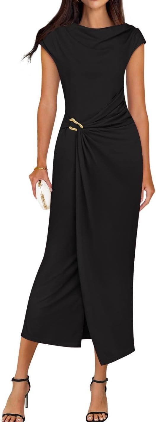 ZESICA Women’s 2026 Summer Cap Sleeve Casual Bodycon Dress Elegant Wedding Guest Cocktail Party Formal Long Midi Dresses