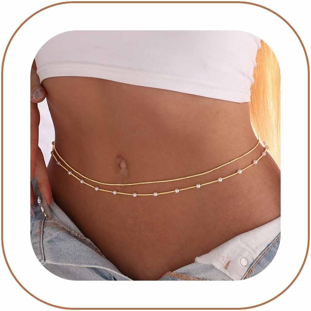 Rotnso 14K Gold Plated Body Chains Dainty Boho Layered Beach Waist Chain Adjustable Bikini Belly Chain Jewelry Accessories for Women Sexy