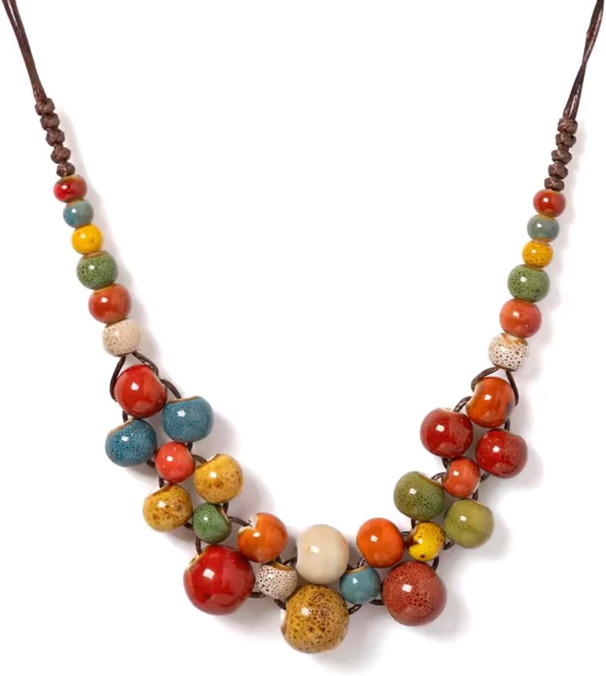 KURTCB Boho Hippie Ceramic Beaded Necklace for Women Statement Chunky Bohemian Fall Colorful Beads Strand Summer Necklace