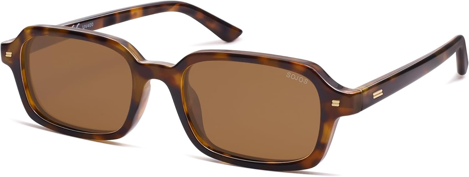 SOJOS Trendy Rectangle Polarized Sunglasses Womens Mens, Small Retro Fashion Thin Slim Square Sunnies SJ2610, Brown Tortoise/Brown