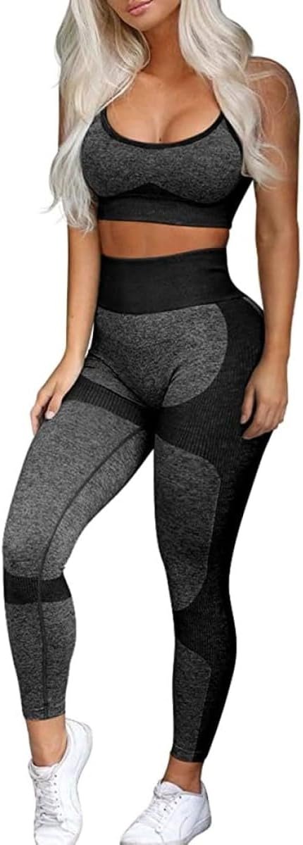 OLCHEE Women’s Workout Sets 2 Piece – Seamless Yoga Leggings and Cross-Strap Sports Bra Gym Outfits Activewear Matching Set