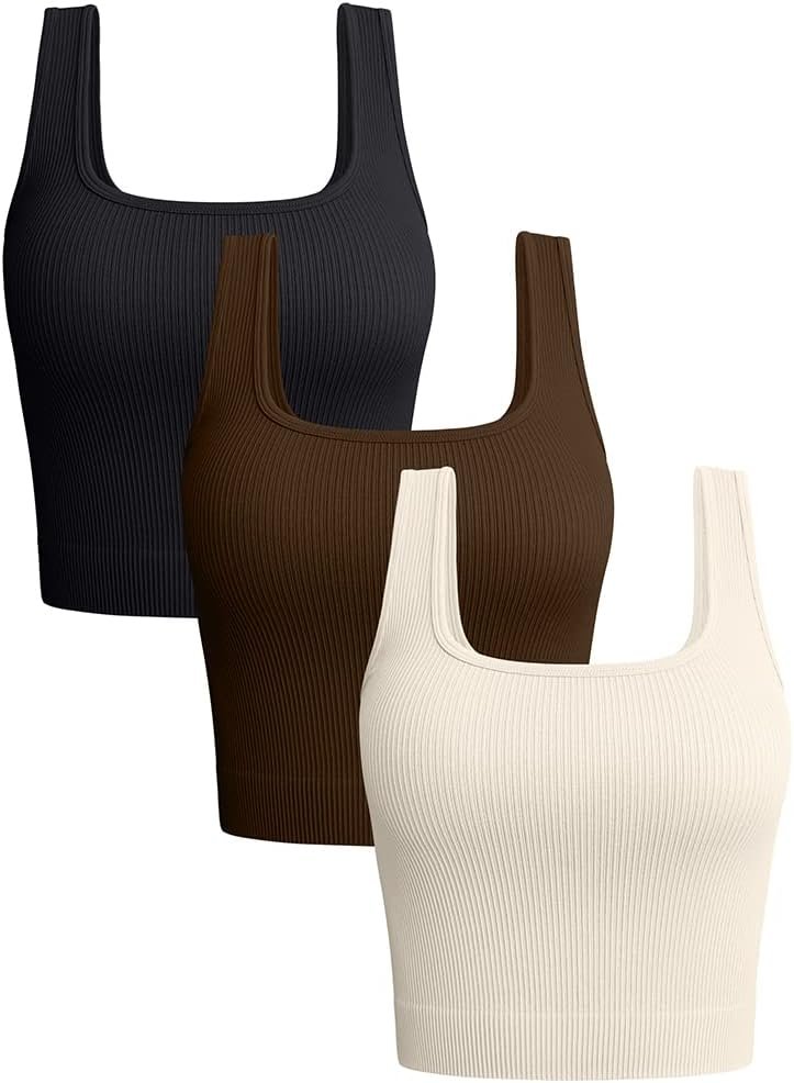 OQQ Women’s 3 Piece Tank Tops Ribbed Seamless Workout Exercise Shirts 2025 Summer Basic Camis