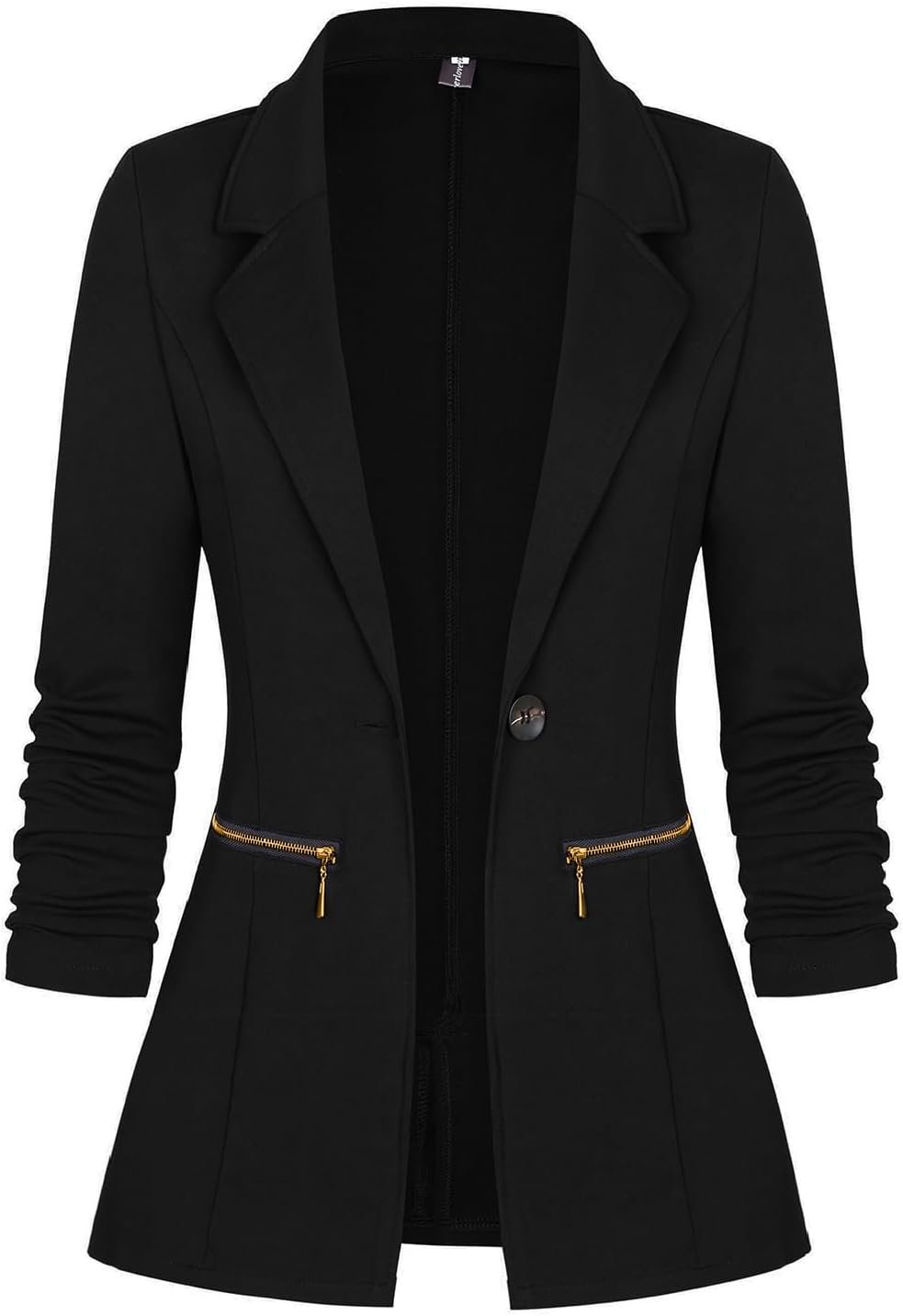 Genhoo Women’s Long Sleeve Blazer Open Front Cardigan Jacket Work Office Blazer with Zipper Pockets