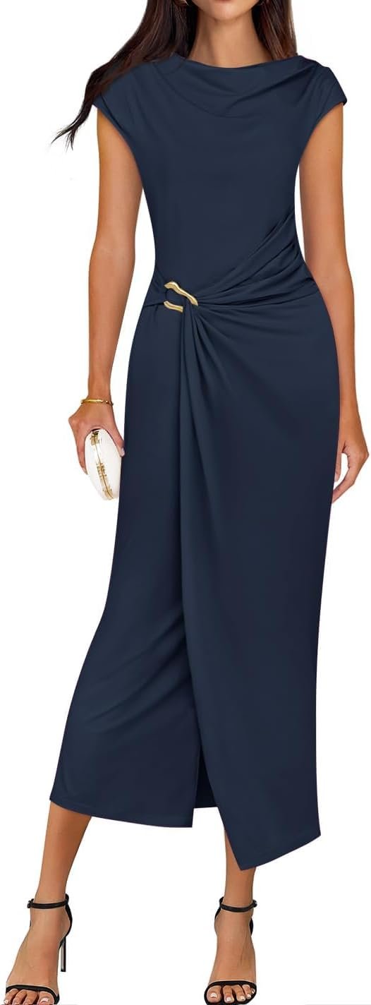 ZESICA Women’s 2026 Summer Cap Sleeve Casual Bodycon Dress Elegant Wedding Guest Cocktail Party Formal Long Midi Dresses