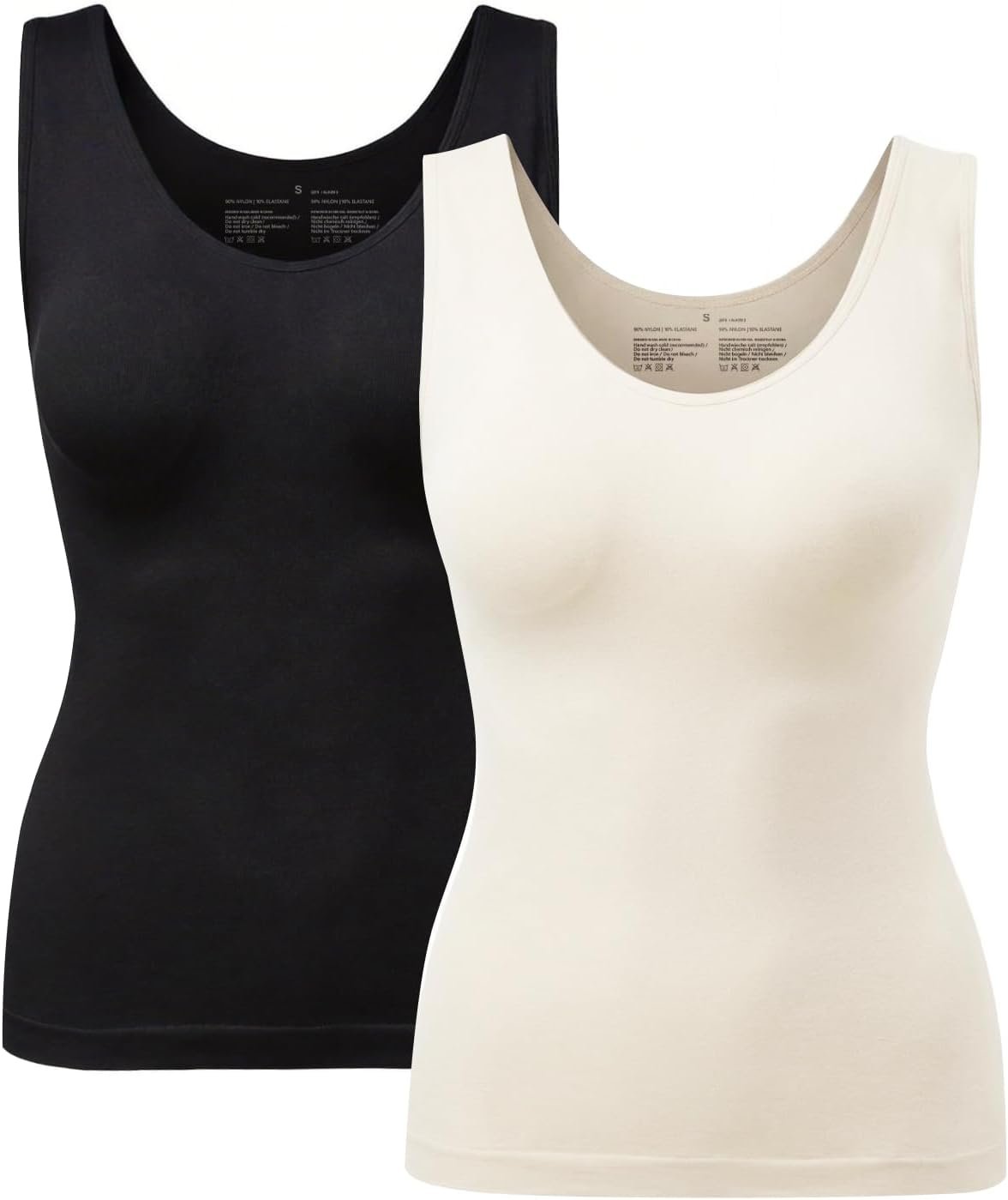 ATTLADY Womens Tummy Control Shapewear Tank Cami, 2 Pack Body Shaper Camisole, Compression Tank Top for Daily Wear & Layering