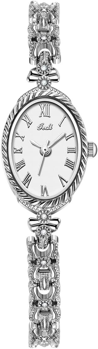 CARLIEN Fashion Vintage Gold Oval Quartz Watches for Women – Alloy Steel Band Slim Bracelet – Roman Numerals Numbers – Dainty Elegant Dress Wristwatch Waterproof