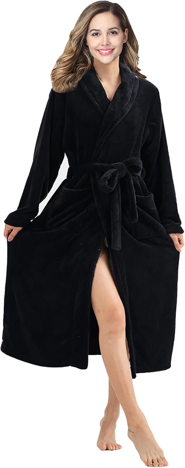 RONGTAI Womens Bathrobe Ladies Fleece Plush Warm Long Robes Fleece Nightgown Sleepwear