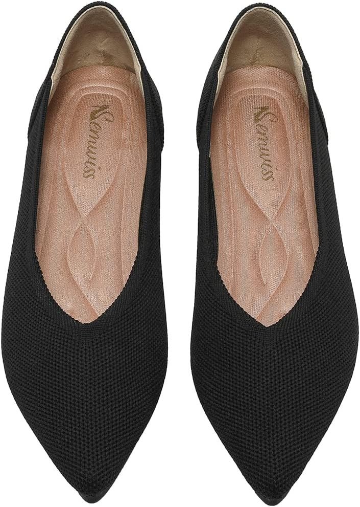 Semwiss Women’s Ballet Flats Comfortable Casual Dressy Shoes,Work Flats Office Shoes Pointed Toe Leopard Flats.