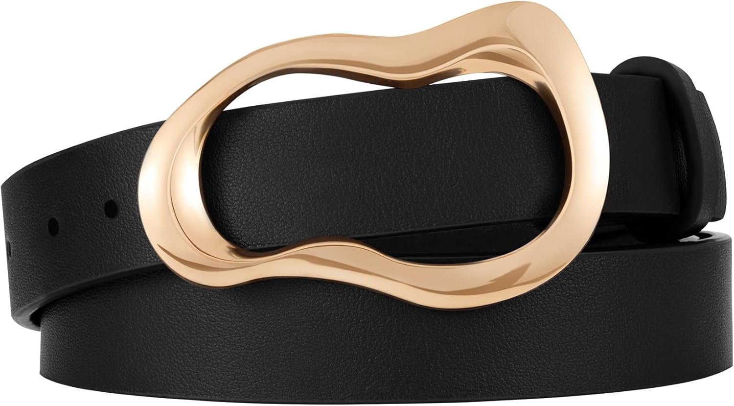 XZQTIVE Leather Belts for Women Casual Fashion Waist Belt for Jeans Pants Dresses with Unique Liquid Shapes Gold Buckle
