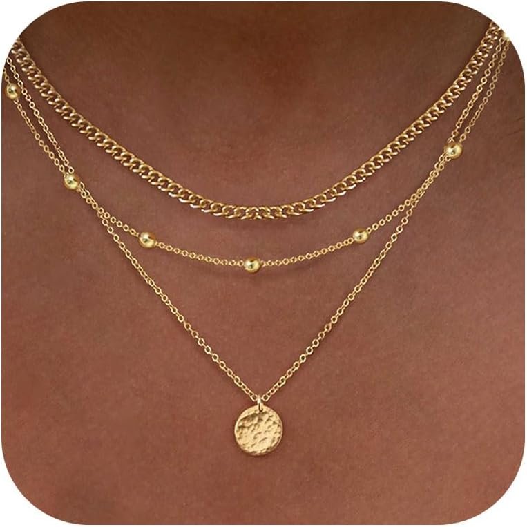 XIXINI Layered Necklaces for Women, Dainty Gold Necklace Stack 14k Gold Plated Layering Beads Choker Pendant Necklace Set Simple Statement Gold Necklaces for Women Trendy Fashion Gold Jewelry Sets