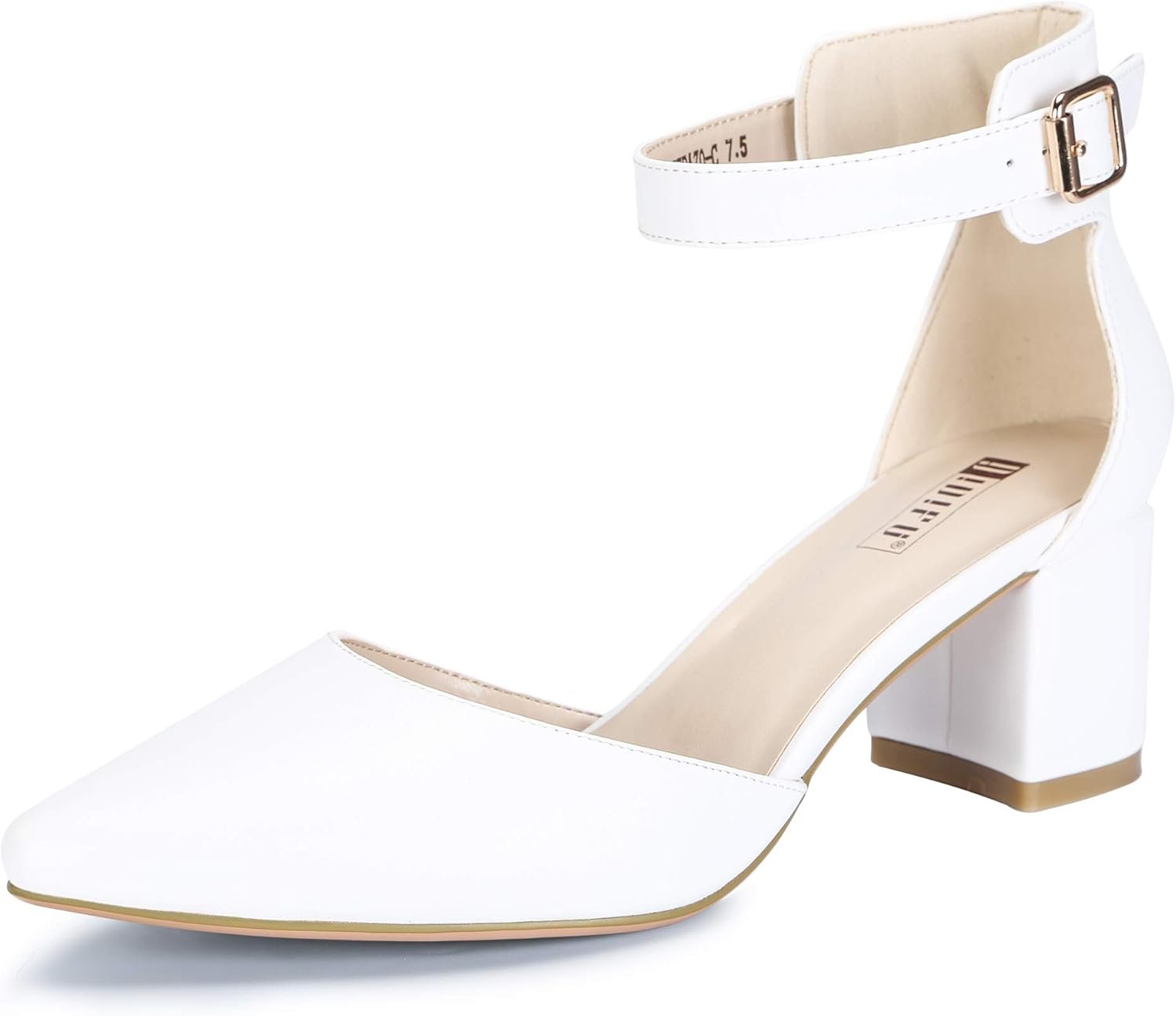 IDIFU Women’s IN2 Pedazo Dress Shoes Low Block Heels Comfortable Chunky Closed Toe Ankle Strap Wedding Pumps