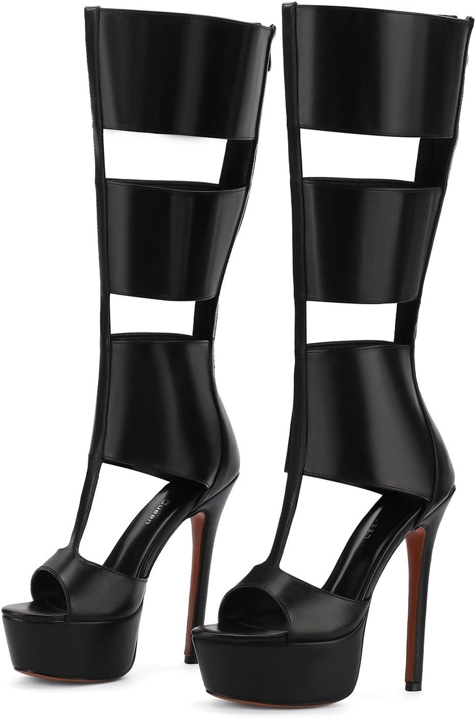 FancyQueen Platform Knee High Sandals for Women, Gladiator Open Toe Summer Booties Black Heels Sandal Boots, Sexy Style Casual for Party