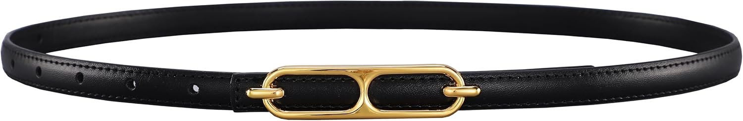 Womens Designer Belt for Jeans Dress, Ladies Fashion Skinny Belt with Gold Buckle