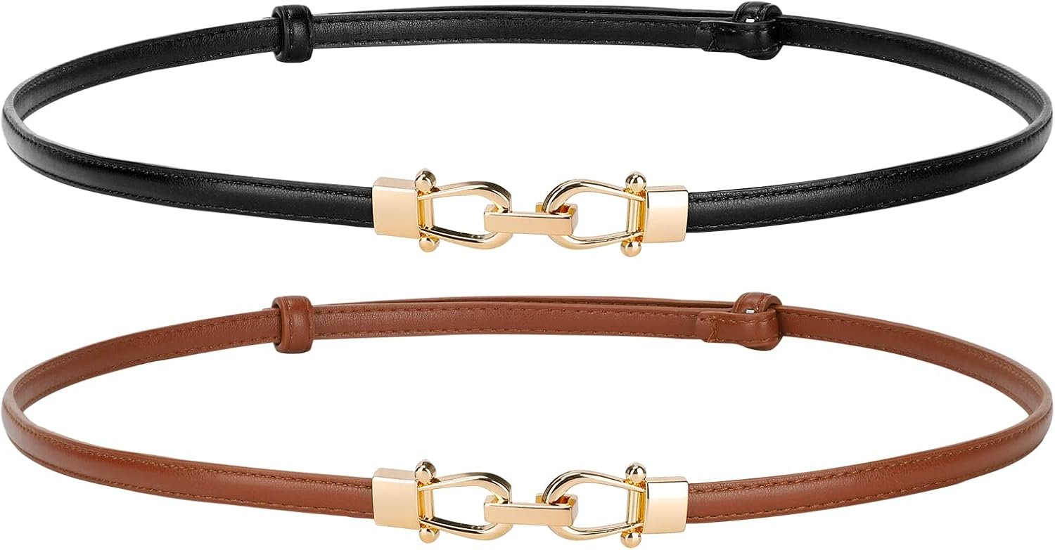 JASGOOD Leather Skinny Belts for Women Plus Size Ladies Thin Waist Belts Adjustable for Jeans Pants Dresses with Gold Buckle