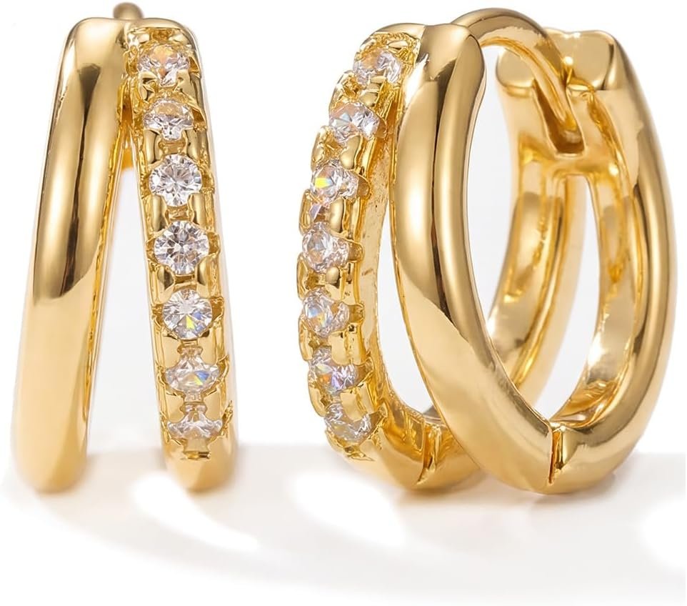 MUMREUES Gold Hoop Earrings for Women,14K Gold Plated Huggie Hoop Earrings for Gift