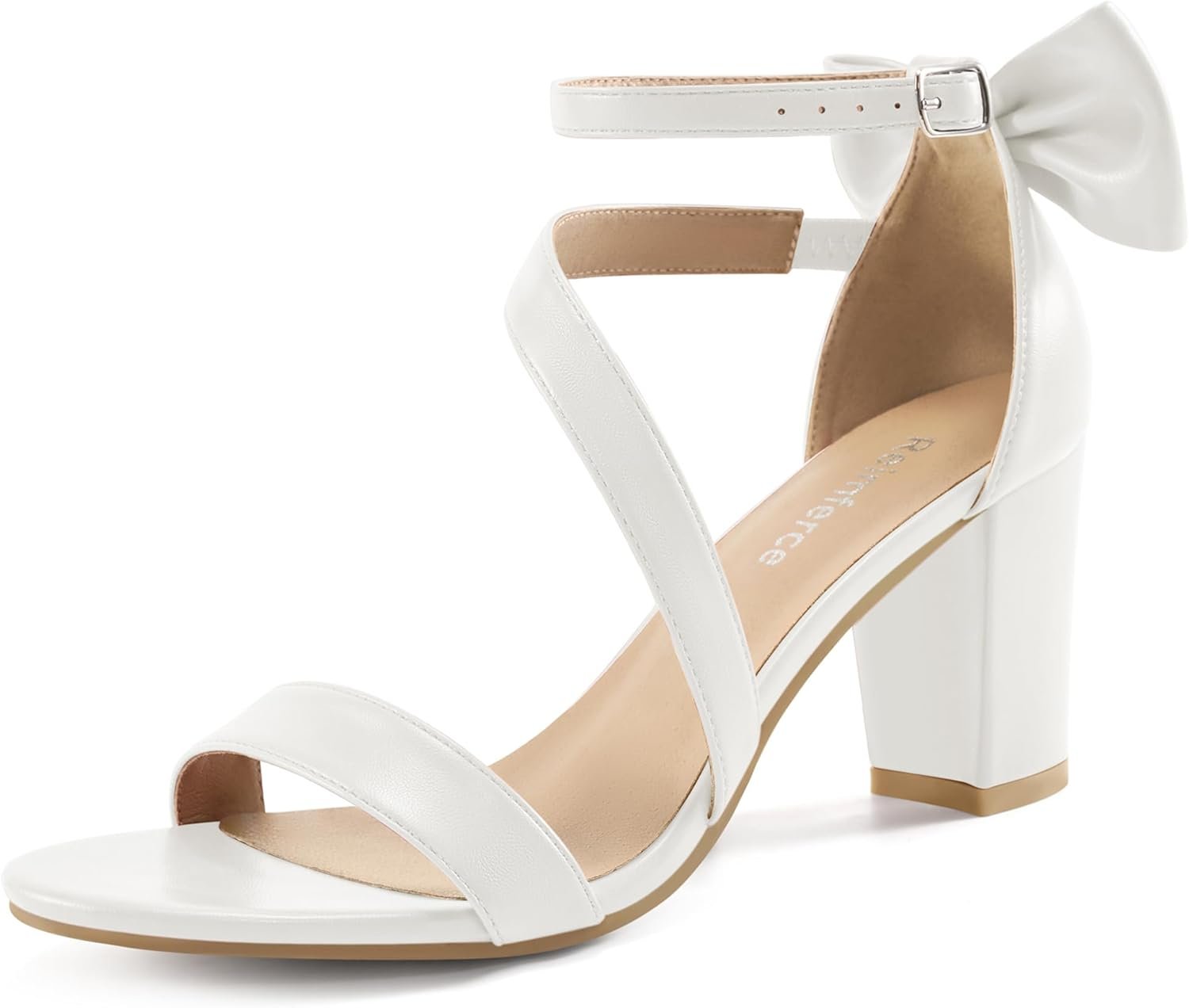 Reimferce Comfortable Block Heels for Women: 3.14″ Stable Walk for Confidence on Wedding – Elegant Bow Ankle Strap & Cushioned Insole for Bride & Bridesmaids