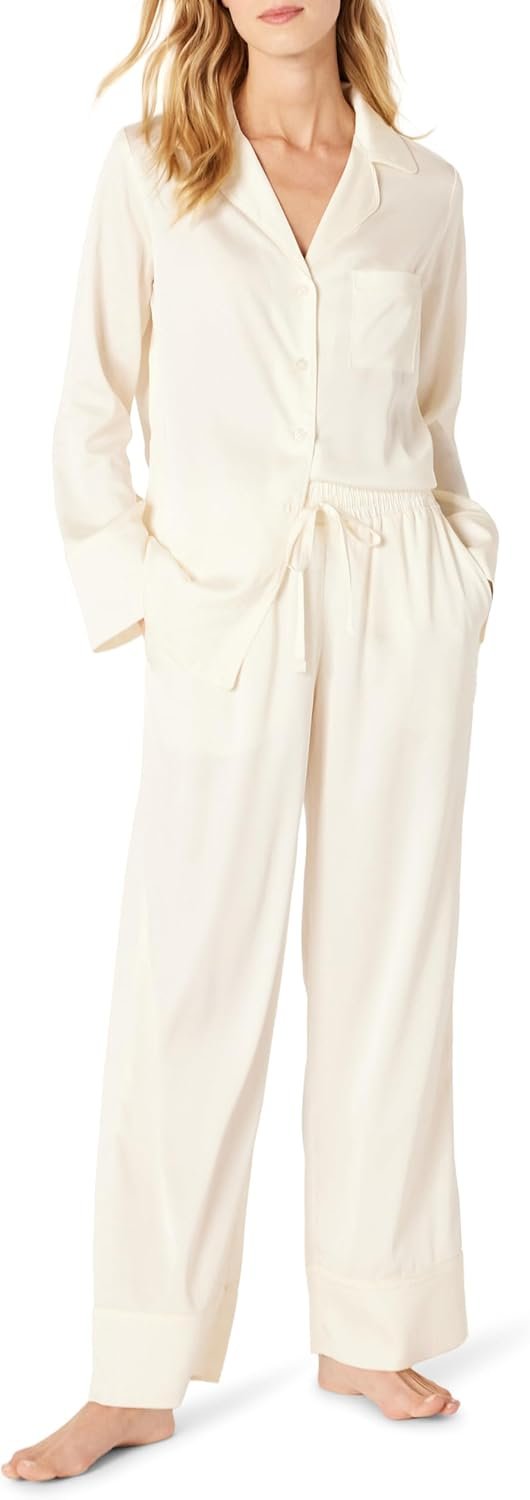 Amazon Essentials Women’s Satin Long Sleeve Shirt and Pant Pajama Set