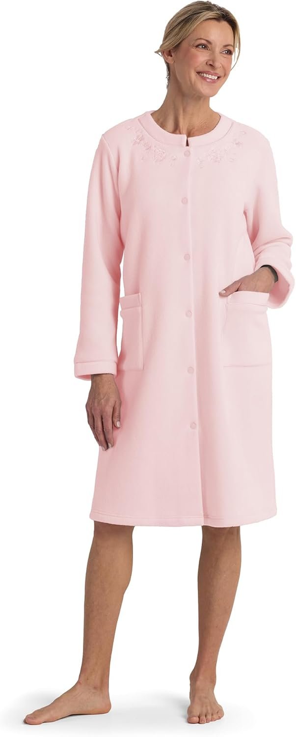 Miss Elaine Short Fleece Robe, Womens Robe with Pockets