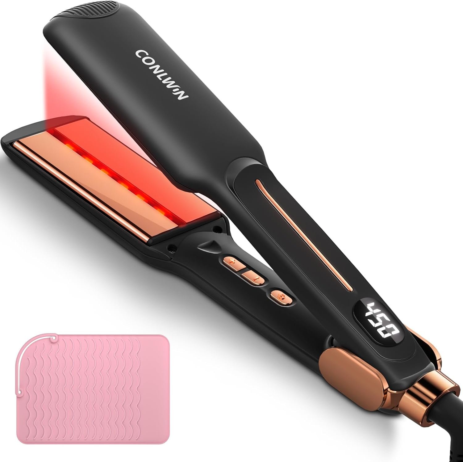 Flat Iron Hair Straightener,1.75″ Infrared Ceramic Flat Iron 3-in-1 Straighten/Curl/Care, 12 Temps & 3s Heat-Up for All Hair Types, Negative Ions for Frizz-Free, Dual Voltage for Travel