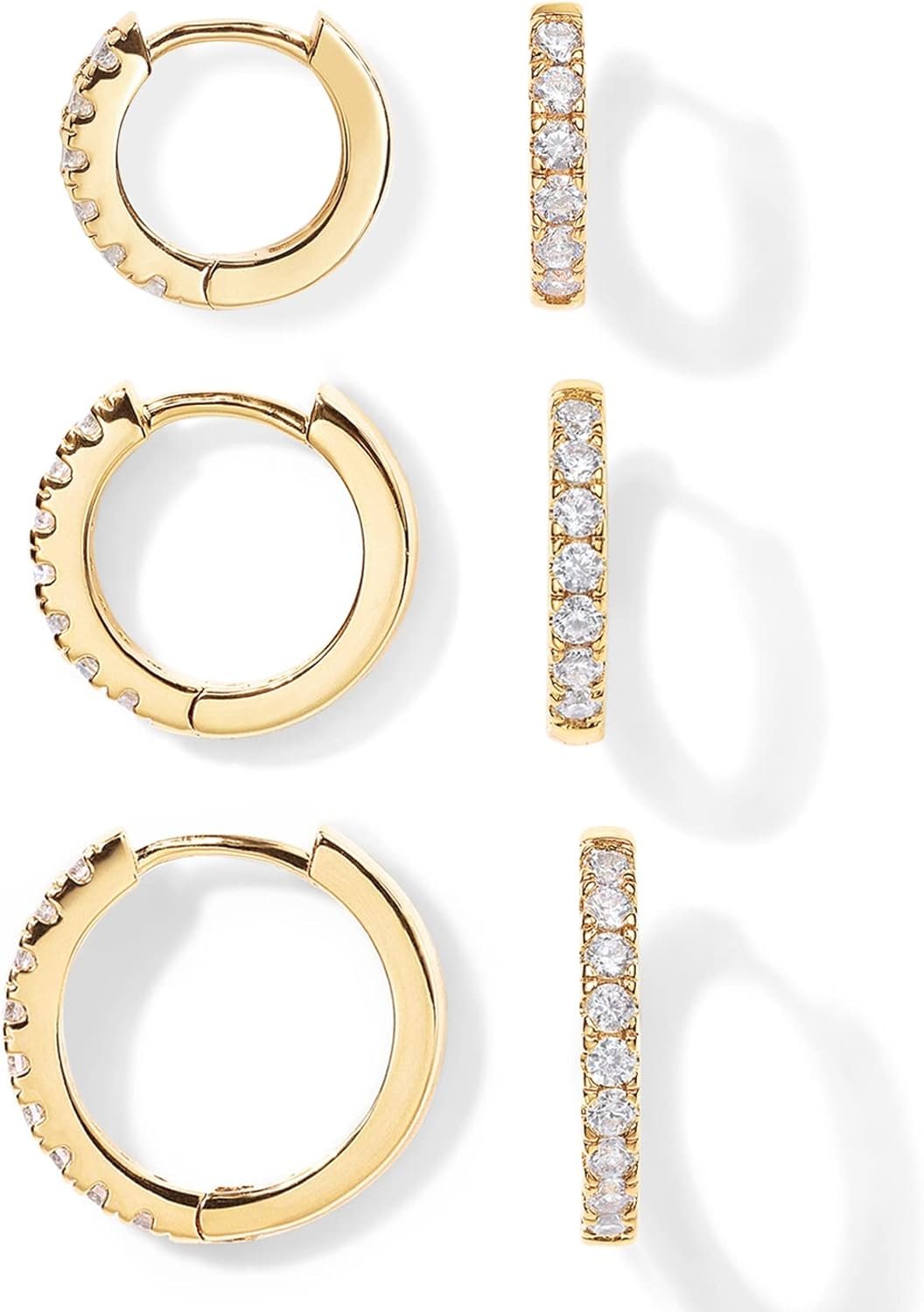 PAVOI Gold Hoop Earrings for Women – 14K Gold Plated 925 Sterling Silver Posts 3 Pairs Hoop Earrings Set for Women – Hypoallergenic Huggie Earring Pack