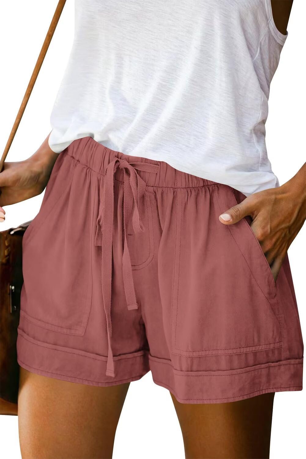 ANFTFH Womens Casual Shorts Summer Drawstring Elastic Waist Comfy Shorts with Pockets