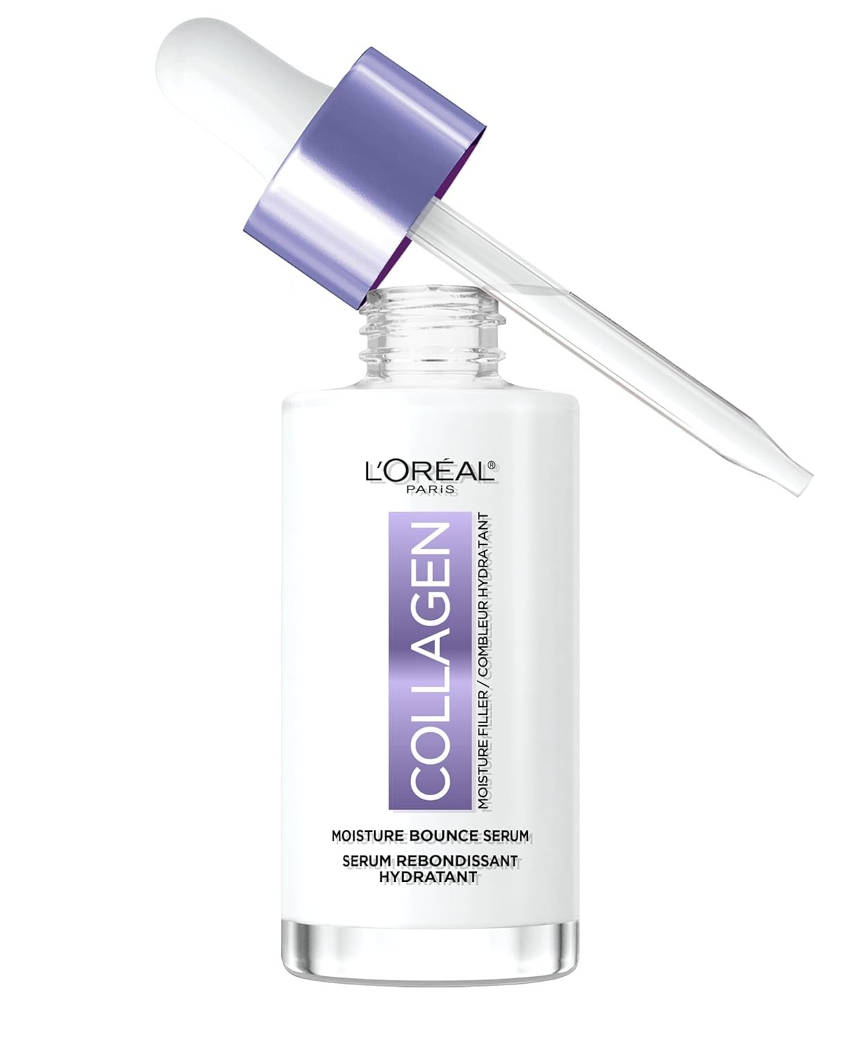 L’Oreal Paris Collagen Moisture Filler Moisture Bounce Face Serum, Glow Serum with Collagen, Glycerin, and Squalane for Bouncy, Radiant, Hydrated Skin, Includes Sample