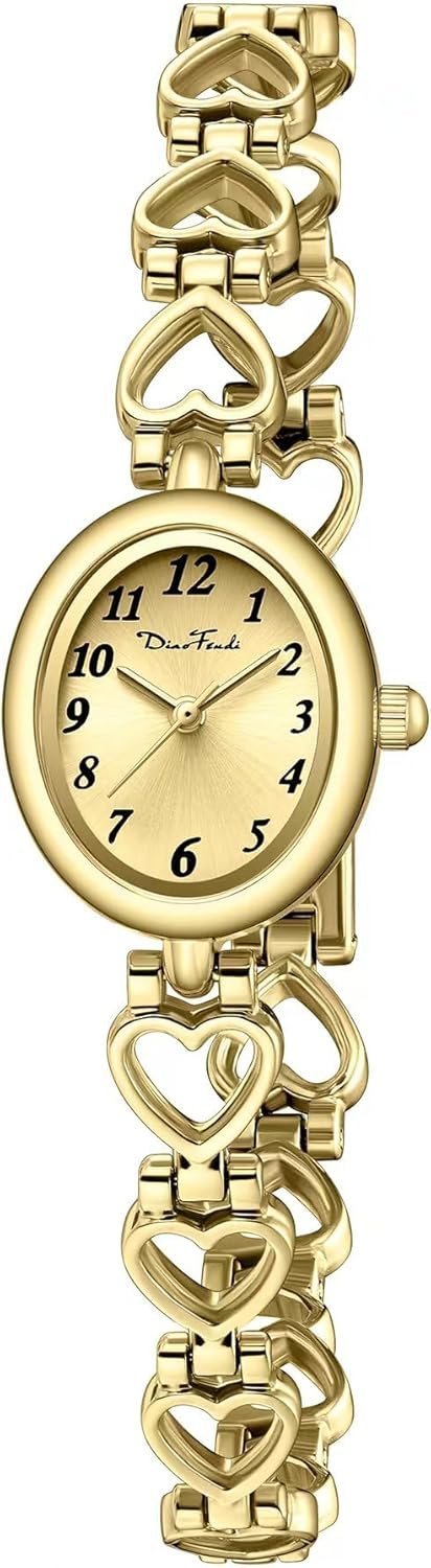Diaofendi Petite Gold Watches for Women Vintage Bracelet Wrist Watch Luxury Ladies Oval,Fashion Dress Quartz Watch with Tools Include,Waterproof