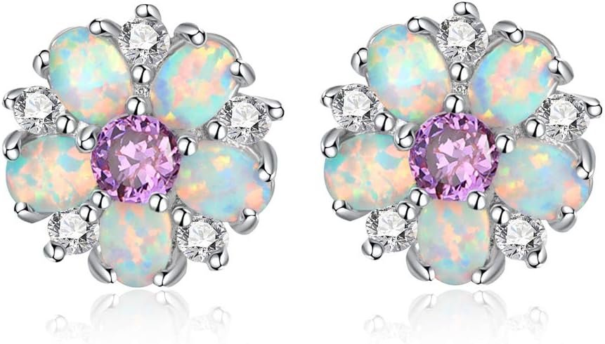 CiNily Flower Earrings,Opal Stud Earrings Sterling Silver or White Gold/Rose Gold Plated Ladies Flower Stud Earrings Cute Unique Earrings for Girls