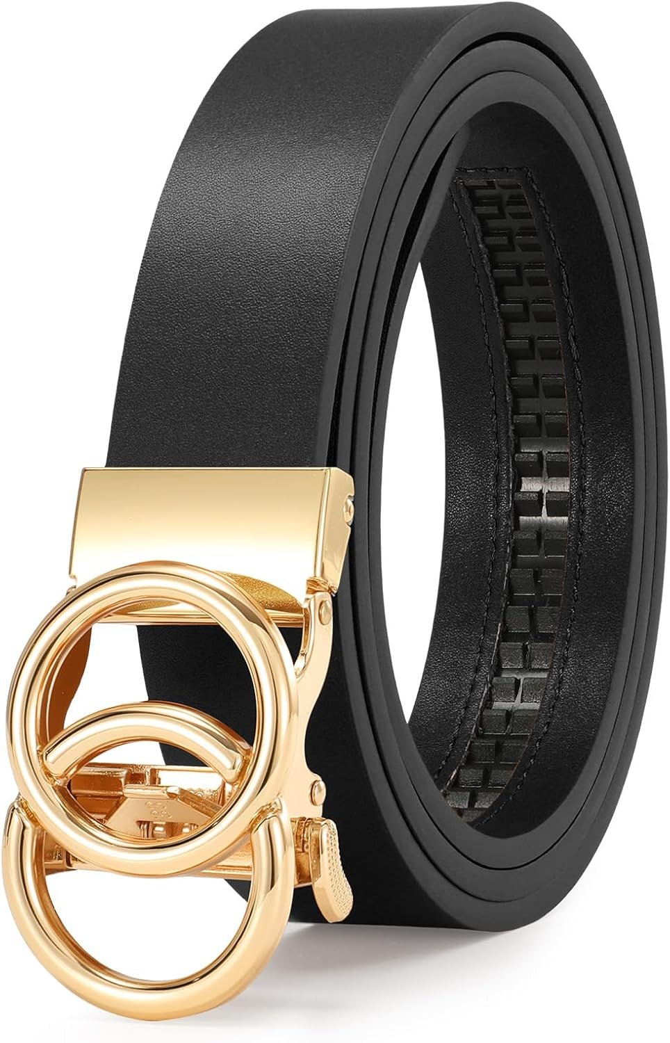 SUOSDEY Womens Ratchet Leather Belt for Jeans Dress Pants Ladies Adjustable No Holes Belt with Automatic Sliding Buckle,1.2″