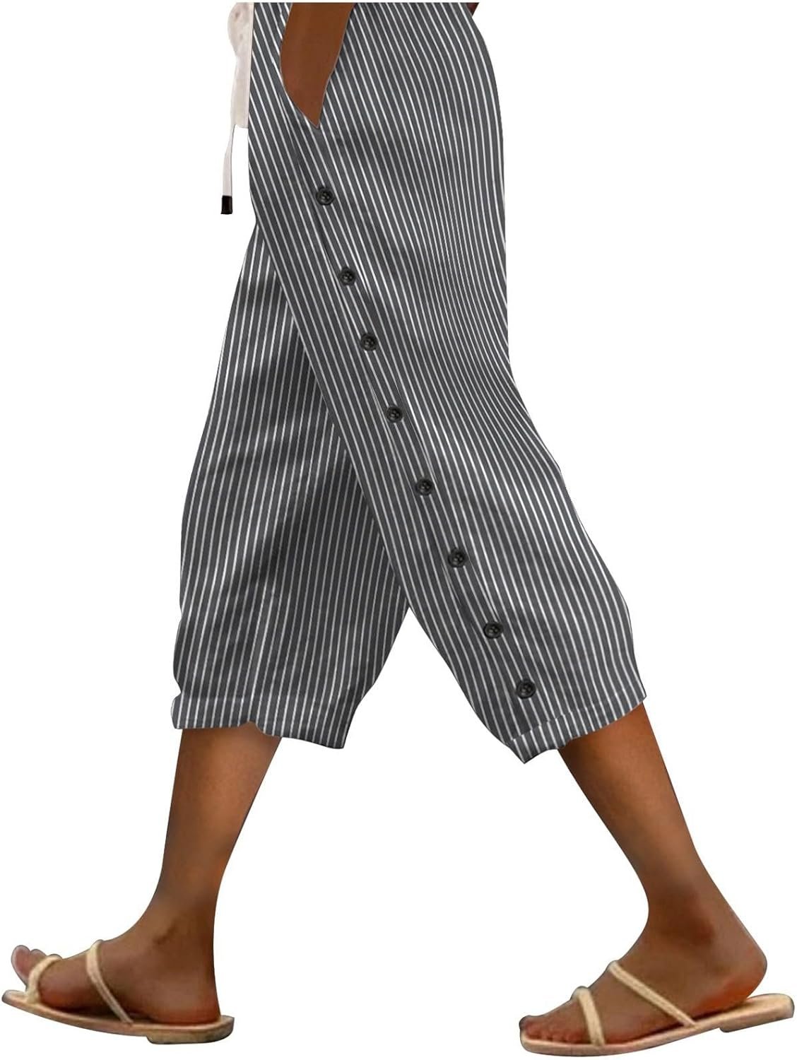 Striped Linen Pants Women Linen Capri Pants Lightweight Spring Summer Pants for Women 2025 Ladies Pinstripe Pants