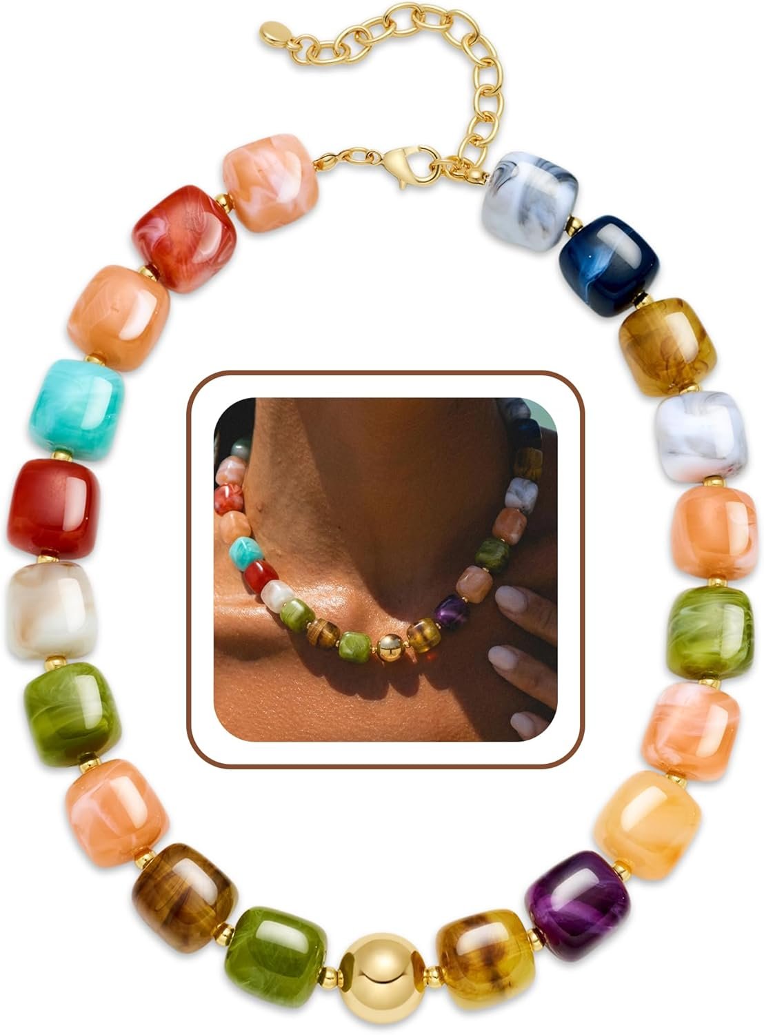 Summer Beach Jewelry Chunky Beaded Necklace for Women Trendy Statement Big Colorful Bubble Resin Bead Choker Necklaces Boho Charm Jewelry