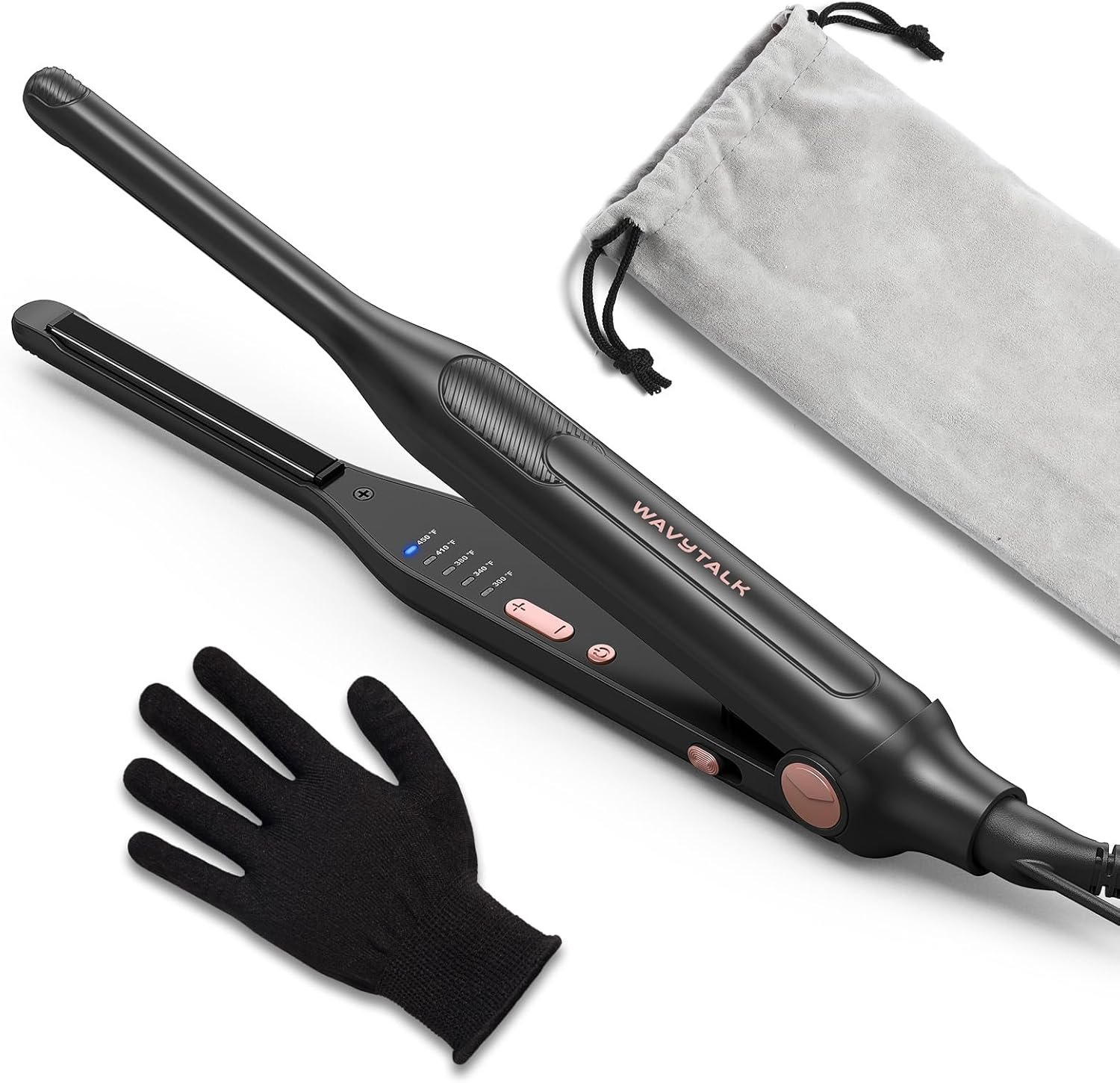 Wavytalk 3/10″ Small Flat Iron, Pencil Flat Iron for Short Hair, Pixie Cut and Bangs, Curling Iron for Short Hair, Mini Hair Straightener for Edges with Anti-Pinch Design, Tiny Hair Straightener