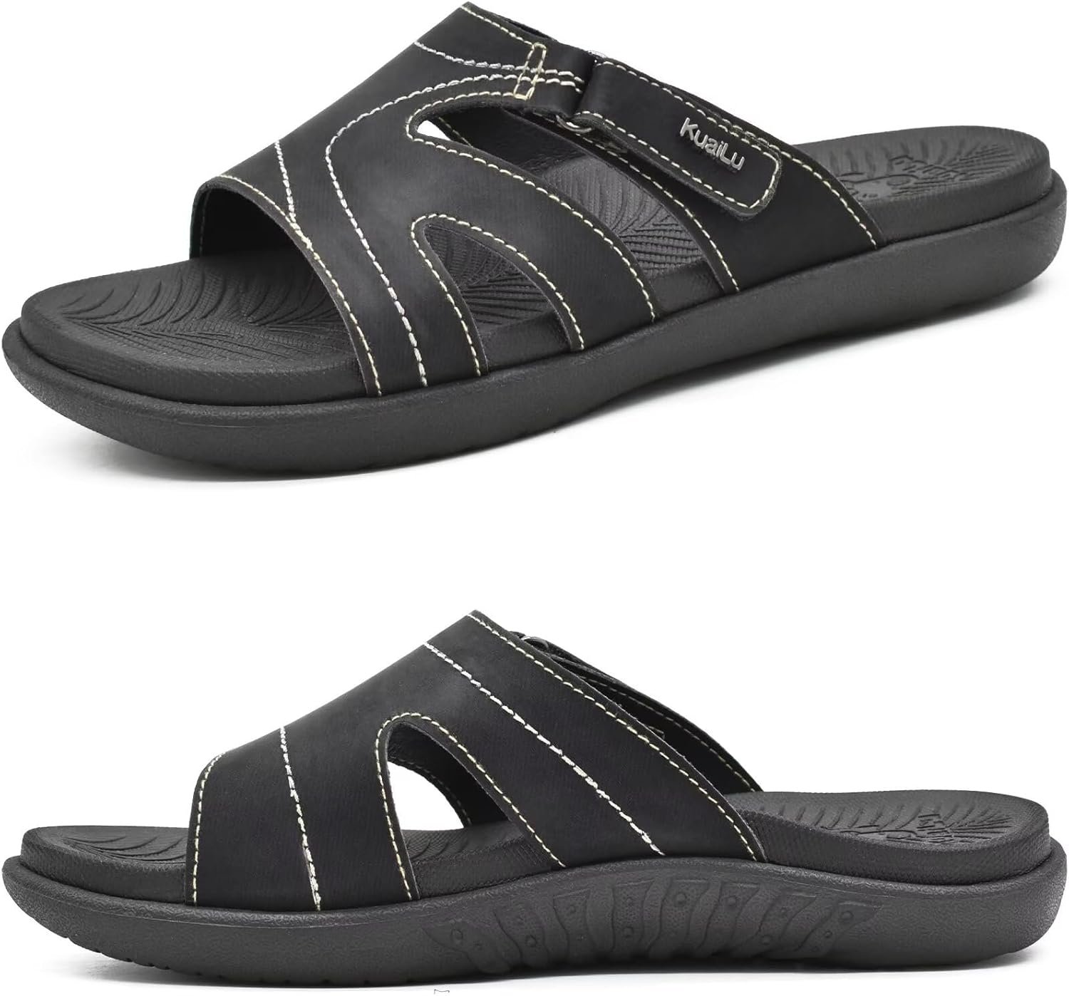 KuaiLu Womens Fashion Orthotic Slides Ladies Athletic Yoga Mat Memory Foam Walking Sandals Thick Cushion Recovery Summer Beach Slippers Comfortable Plantar Fasciitis Arch Support