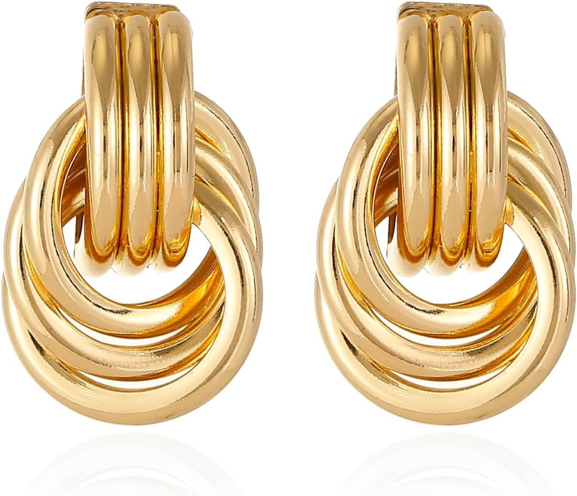 Gold/Silver Statement Geometric Earrings for Women Chunky Gold Knot Link Drop Dangle Earrings Trendy Jewelry Gift