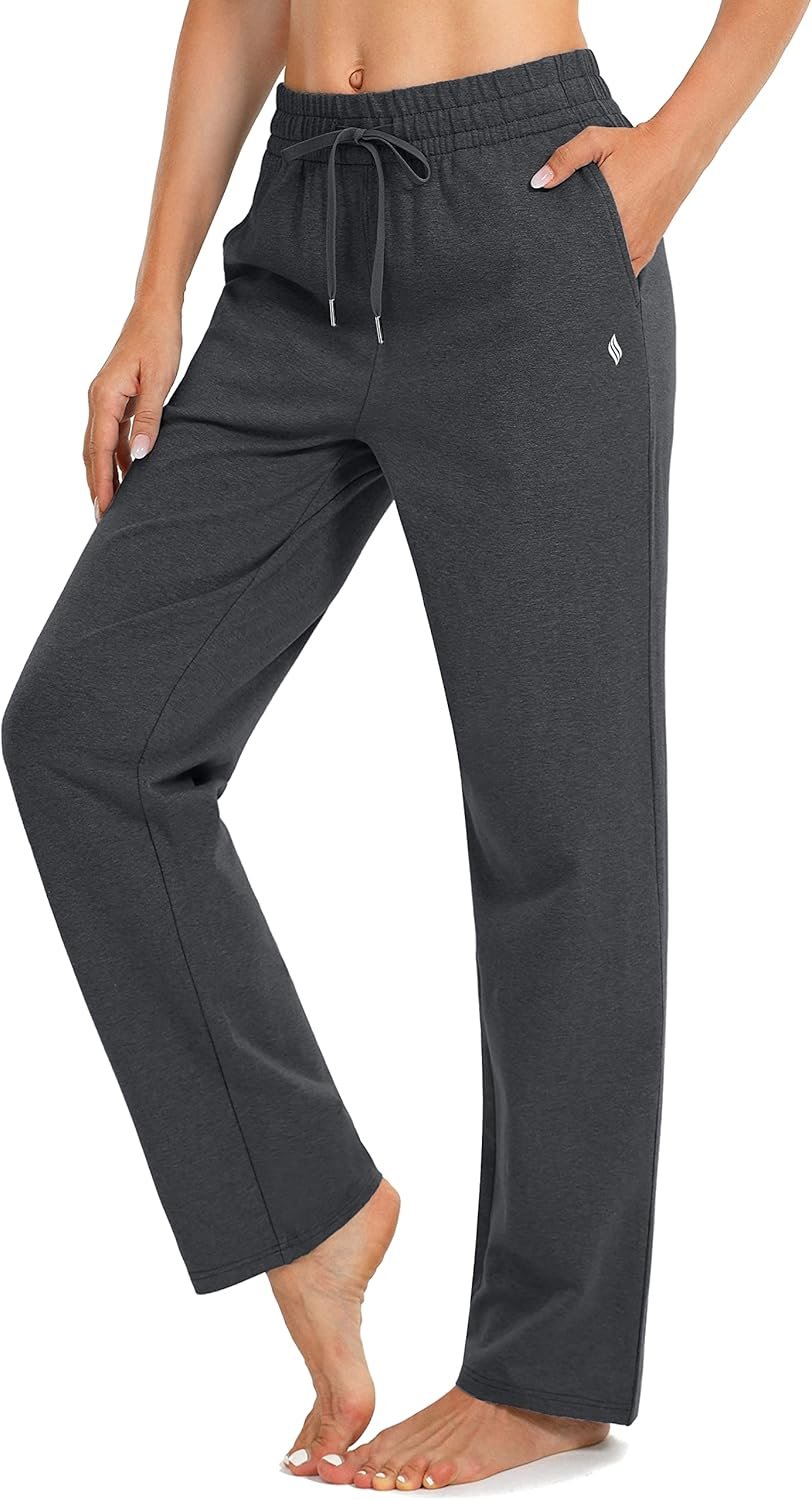 SANTINY Women’s Cotton Sweatpants Yoga Lounge Casual Pants Open Bottom Sweat Pants for Women with Pockets