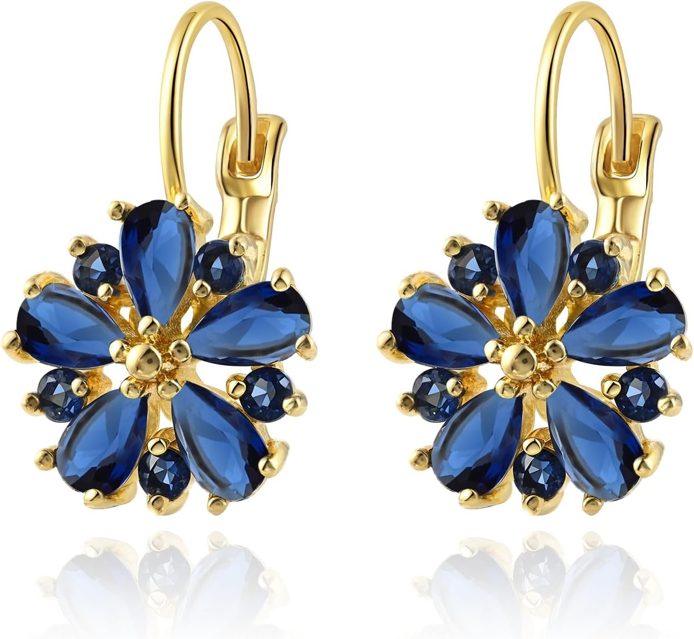 Vintage 14K Gold Plated Flower Birthstone Earrings – Hypoallergenic Leverback Floral Earrings, Trendy Jewelry Gifts for Women