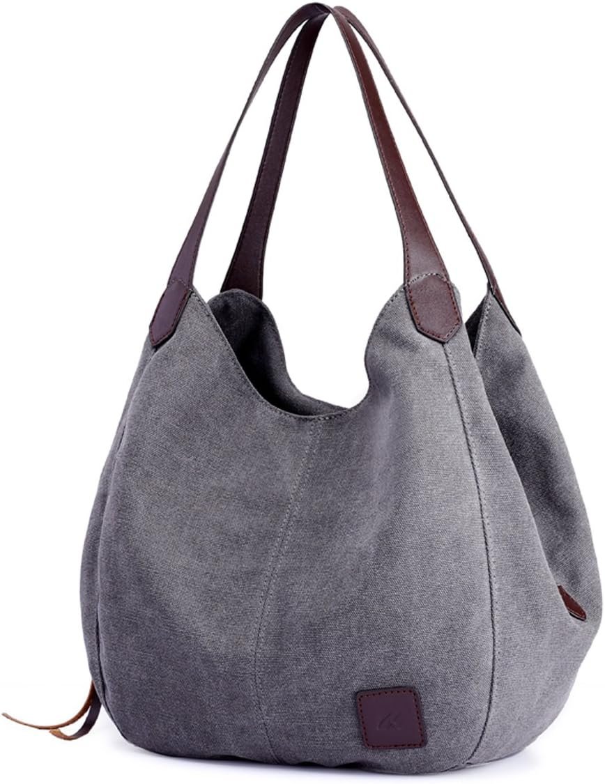 Women’s Multi-pocket Shoulder Bag Fashion Cotton Canvas Handbag Tote Purse