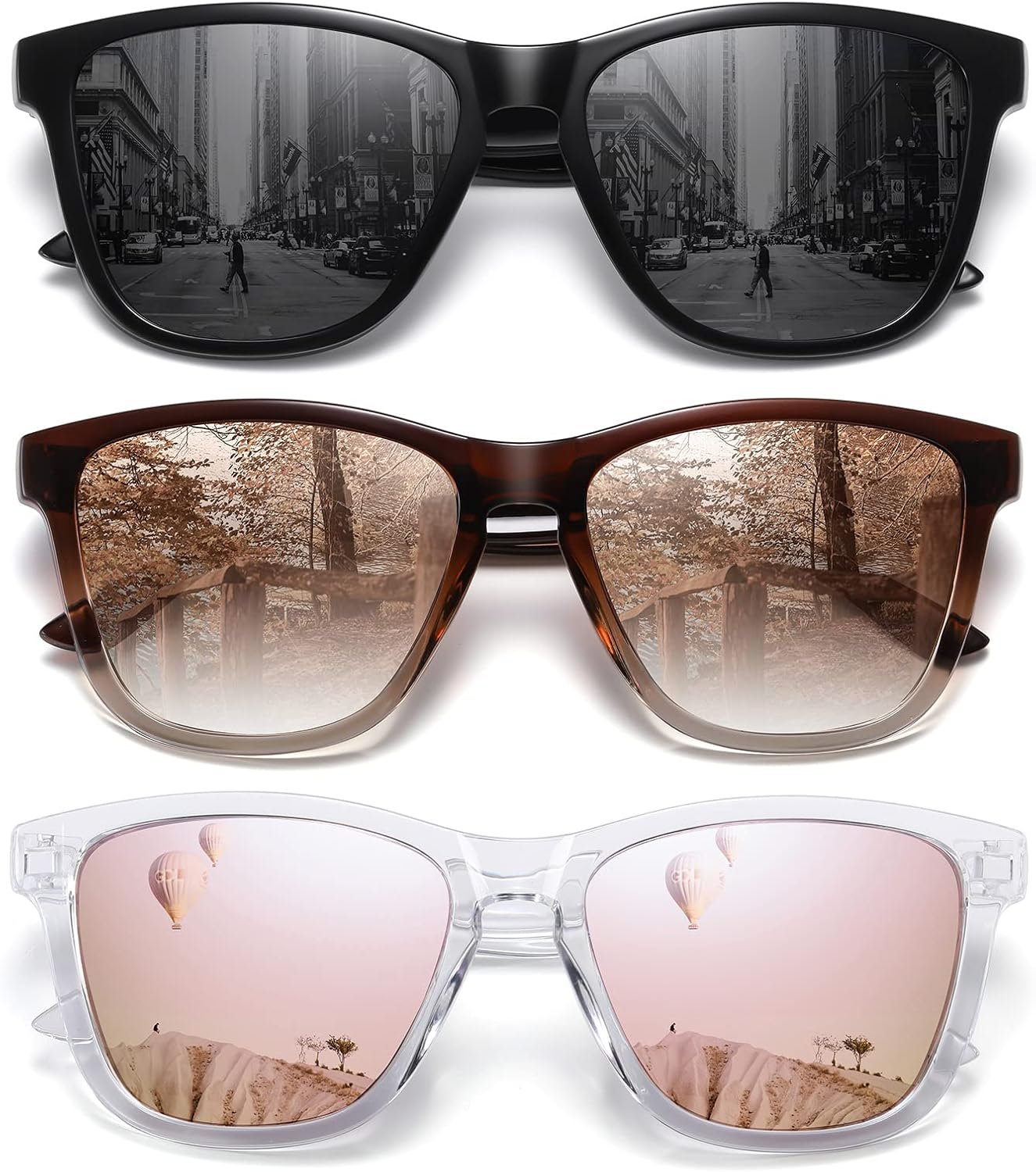 MEETSUN Polarized Sunglasses for Women Men Trendy Classic Retro Designer Style Fashion UV400 Protection 3 PACK