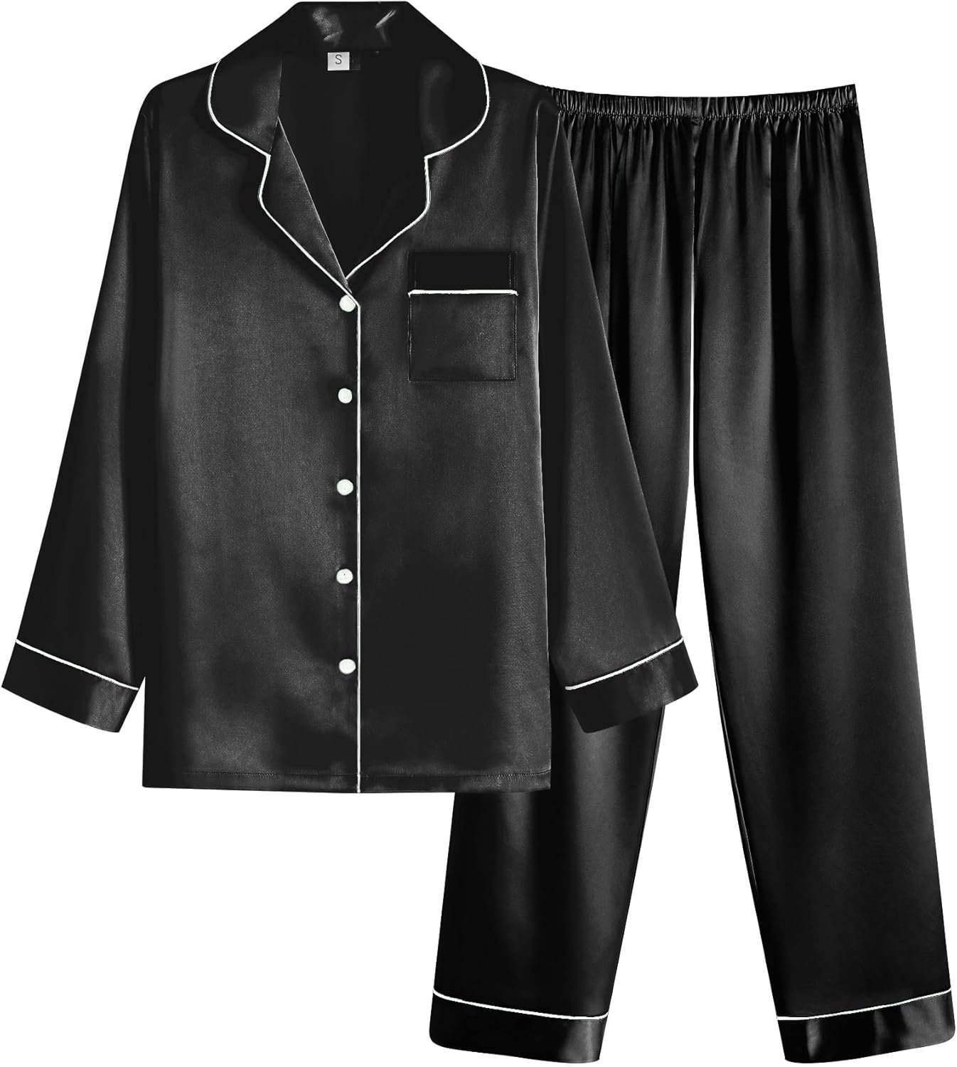 Ekouaer Women Satin Pajamas Set Classic Button Down Long Pjs Set