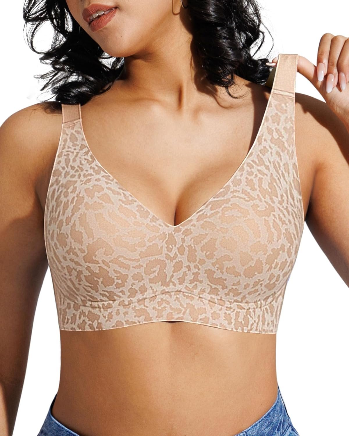 Popilush Wireless Bras Women Seamless No Underwire Push Up Bra Supportive Deep V Bralette Everyday Comfortable T-Shirt Bra