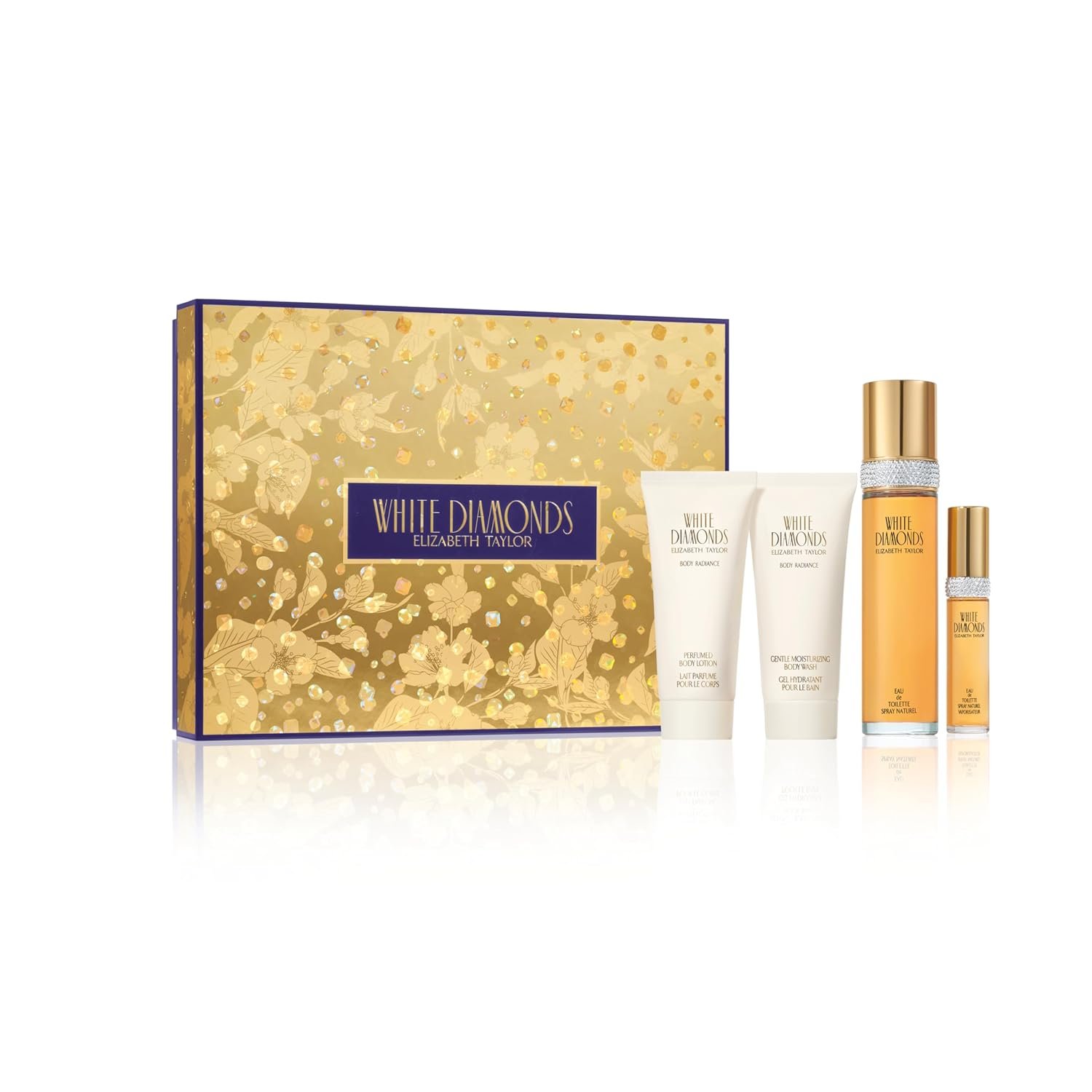 Elizabeth Taylor White Diamonds Eau de Toilette Set for Women, Moisturizing Body Shower Gel, Body Cream, Floral Scent, Spray Spray, Women’s Fragrance, Based on Invigorating Notes