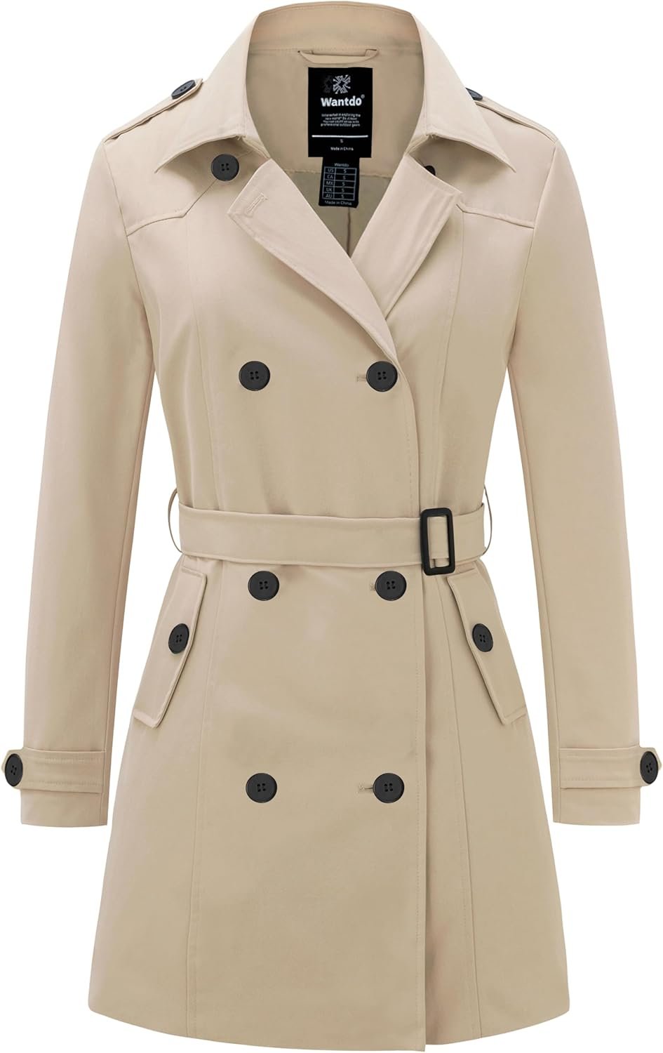 wantdo Women’s Waterproof Trench Coat Classic Lapel Outerwear Coat with Belt