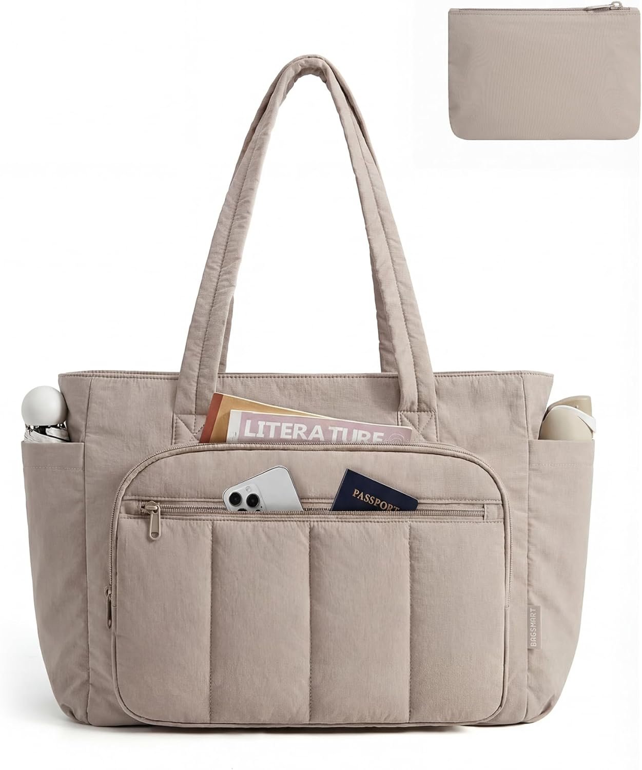 BAGSMART Tote Bag for Women, 2 Set Tote Bag with Zipper, Quilted Nurse Handbags for Work Travel College | 20L Capacity, 15.6” Laptop Bag, with Cosmetic Bag, Carry on Bag, Nurse Gym Bag