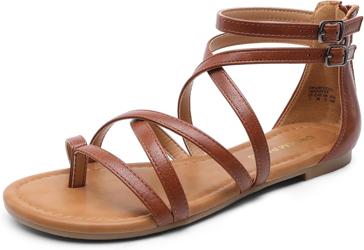 DREAM PAIRS Women’s Dressy Gladiator Summer Cross Strappy Sandals Comfort Flat Casual Beach Fisherman Thong sandals