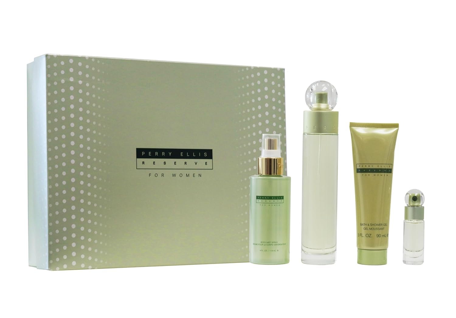 Perry Ellis Reserve 4-Piece Gift Set – Perfume Gift Sets for Women, EDP, Luxury Women’s Self Care Kit with 3.4 fl oz Eau de Parfum, 4 fl oz Body Mist, 3 oz Shower Gel, .25 oz Mini Spray