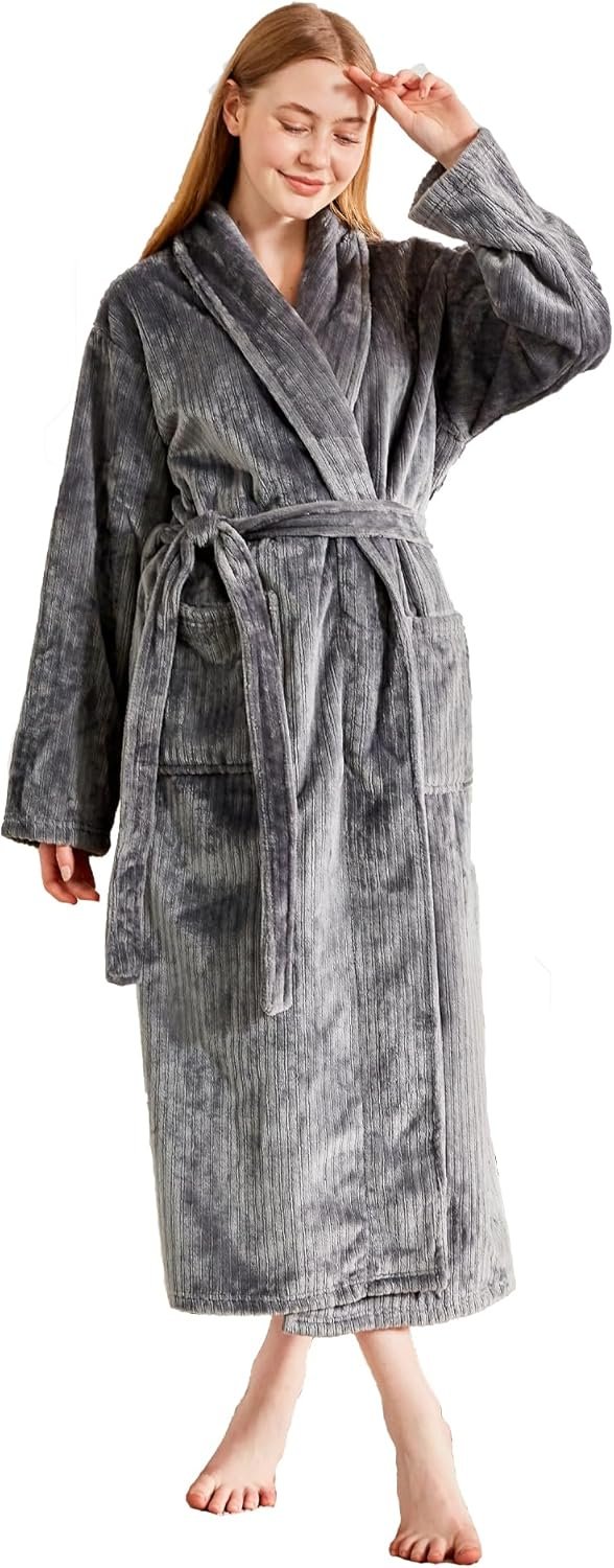 Women’s Plush Soft Fleece Robe – Fluffy Warm Jacquard Bathrobe, Cozy Loungewear for Spa, Sleep, and Relaxation