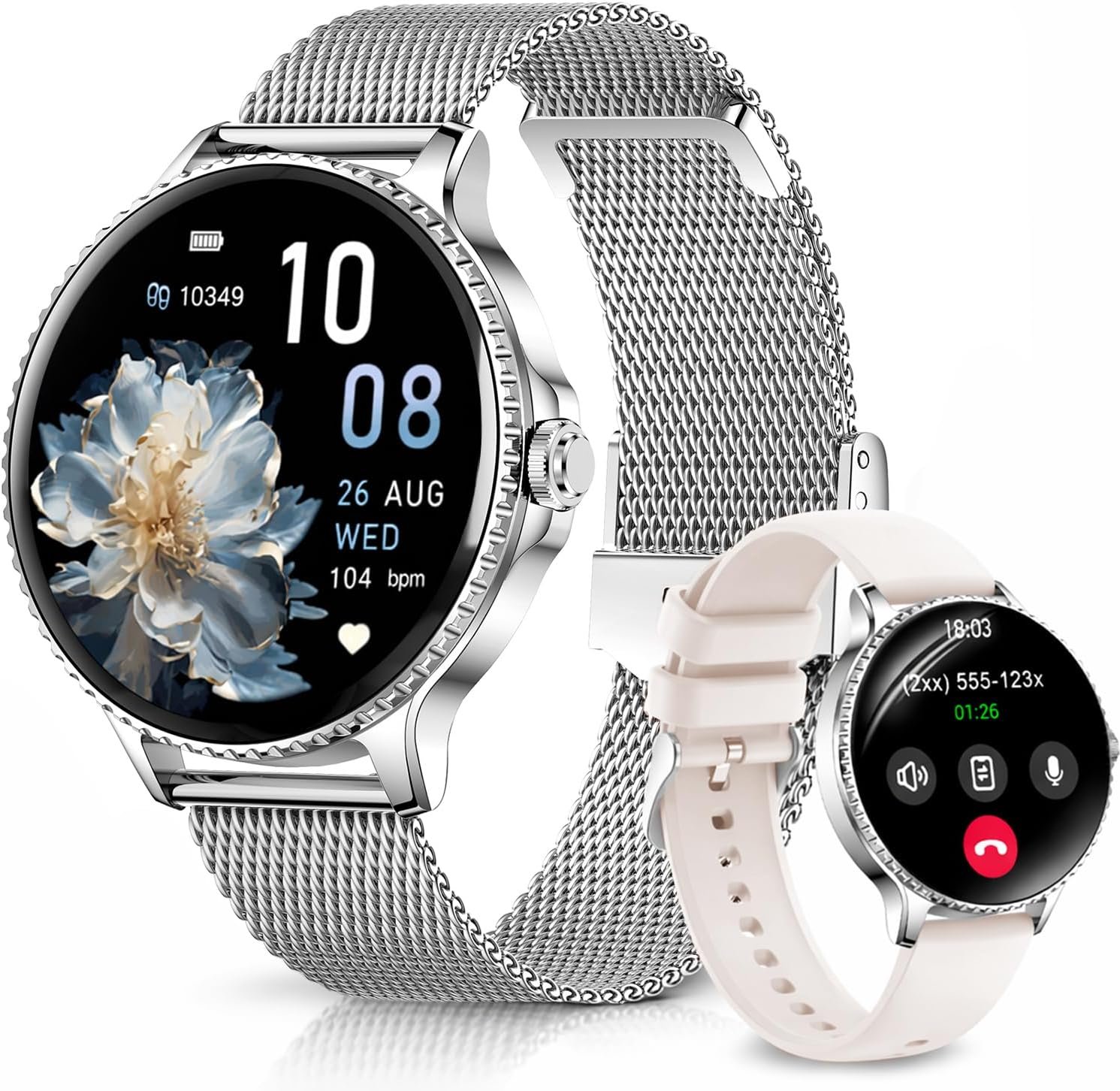 Efolen Smart Watches for Women Answer/Make Call,1.27” Smartwatch Fitness Tracker for Heart Rate/Sleep Monitor/Calories/Blood Oxygen,100+ Sports Modes Android iPhone,IP68 Waterproof,Silver